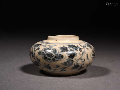 青花花卉水盂 A Chinese Blue and White Floral Porcelain Water Pot