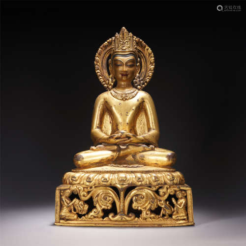 TIBETAN GILT BRONZE AMITABHA BUDDHA SEATED STATUE