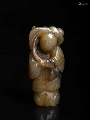 玉童子执莲 A Chinese Carved Jade Figure Statue