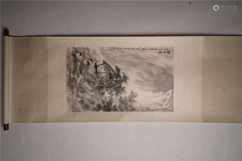 傅抱石 观泉图轴 A Chinese Landscape Painting Scroll, Fu Baoshi Mark