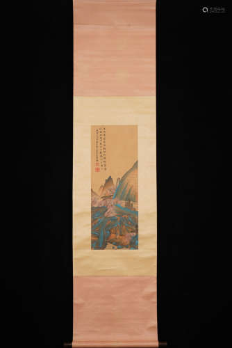 董邦达 山水 A Chinese Landscape Painting Silk Scroll, Dong Bangda Mark