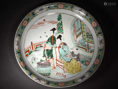 五彩教子图大盘 A Chiense Multi Colored Porcelain Plate