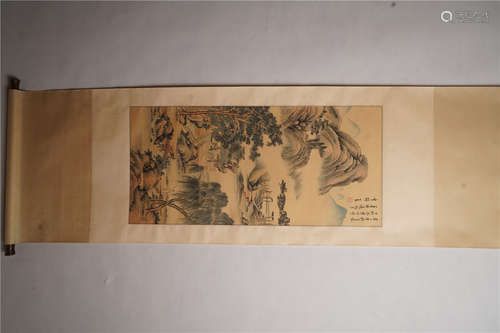 溥儒 山水 A Chinese Landscape Painting Silk Scroll, Pu Ru Mark