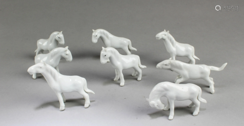 A Group of Eight Porcelain Horse Figurines