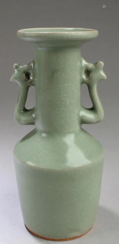 CELADON GLAZED BOTTLE VASE WITH PHOENIX …