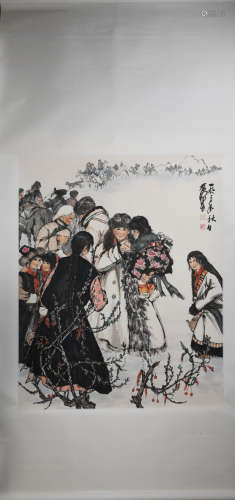 近代黄胄人物 A Chinese Figure Painting, Huang Zhou Mark