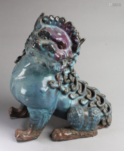 Chinese Foo Lion Porcelain Flambe Statue