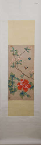 清邹一桂花卉 A Chinese Flowers Painting, Zou Yigui Mark