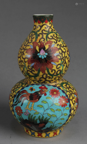 Chinese Famille Jaune Porcelain Double Gourd Vase
