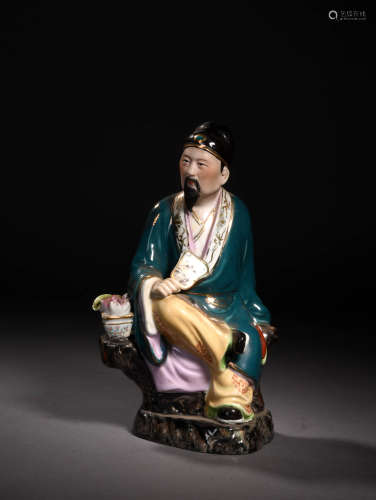 粉彩高士像 A Chinese Famille Rose Porcelain Figure Statue