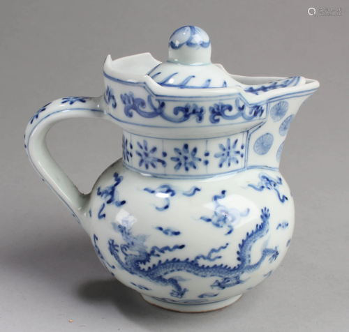 Chinese Blue & White Porcelain Ewer with Lid