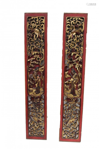 A Pair of Chinese Carved Wooden Gilt Gold Pla…