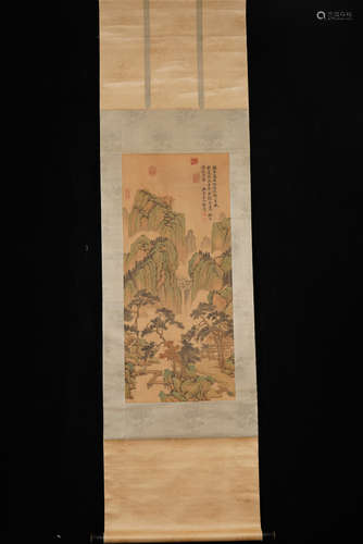 杨晋 山水 A Chinese Landscape Painting Silk Scroll, Yang Jin Mark