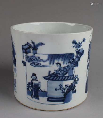 Chinese Blue & White Porcelain Brushpot