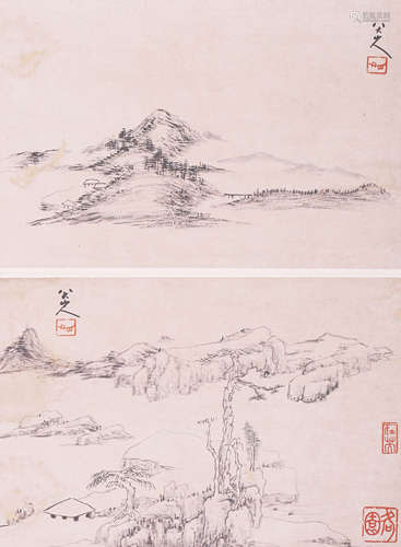 八大山人(款) 山水 设色纸本 立轴