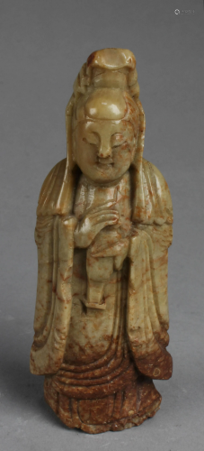 A Carved Soapstone Guanyin Statue