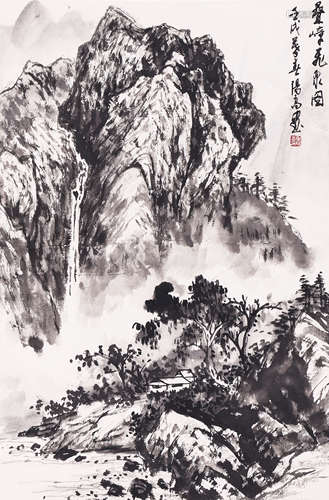 周阳高 叠嶂飞泉图 设色纸本 立轴