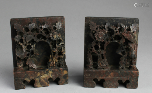 A Pair of Antique Chinese Marble Stone Carved …