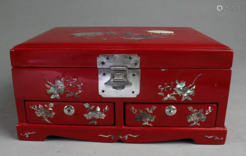A Red Color Lacquer Jewelry Box with Mother-of-Pe…