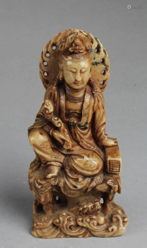 A Carved Soapstone Guanyin Statue