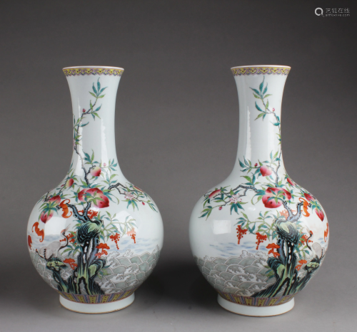 A Pairof Chinese Fencai Porcelain Vases