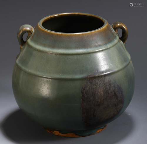 CHINESE CELADON GLAZE DOUBLE HANDLE JAR