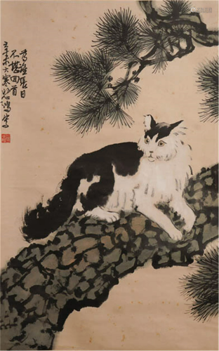 CHINESE INK AND COLOR PAINTING OF CAT AB…