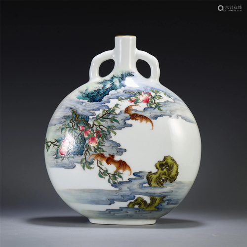 CHINESE WUCAI PORCELAIN MOONFLASK VASE