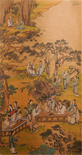 CHINESE SILK HANDSCROLL PAINTING OF F…