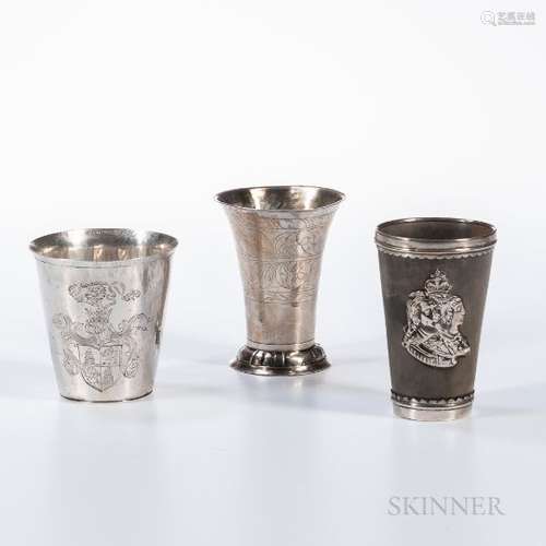 Three Continental Silver Beakers