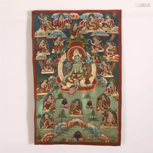 CHINESE THANGKA DEPICTING SEATED GUANYIN…