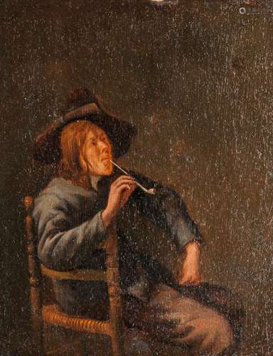 School of Jan Steen (Dutch, 1626-1679) Man Seated in a Caned Chair Smoking a Pipe