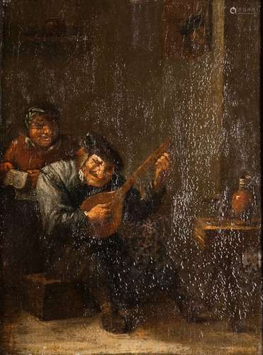 Manner of Adriaen Brouwer (Flemish, c. 1605-1638) Allegory of Hearing: Peasant Playing a Lute