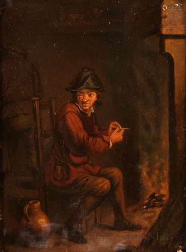 After David Teniers II (Flemish, 1610-1690) Le Fumeur /Interior with a Man Seated Before a Chi