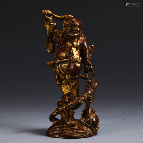 CHINESE BRONZE GILT STAND IMMORTAL FIGURE TAB…