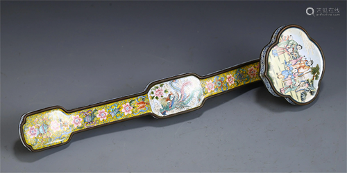 CHINESE BRONZE ENAMEL FIGURE RUYI SCEPTER