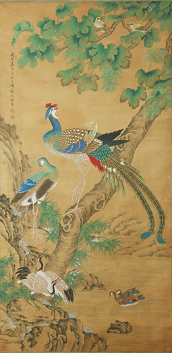 CHINESE SILK HANDSCROLL PAINTING OF …