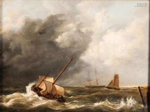 School of Hermanus Koekoek (Dutch, 1815-1882) Coastal Vessels in a Squall