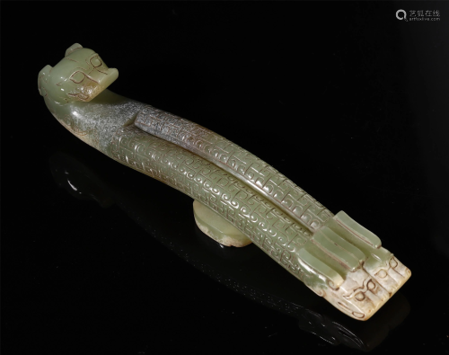 AN ANCIENT CHINESE JADE CARVED BEAST BELT HO…