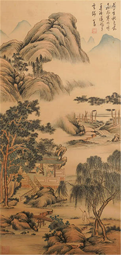 CHINESE SILK HANDSCROLL PAINTING OF …