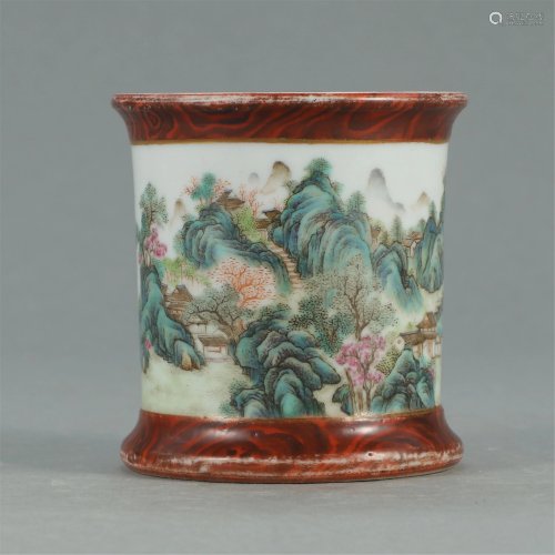 CHINESE FAMILLE ROSE OGEE-FORM SHAPED BRUSH …