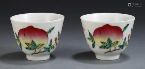 A PAIR OF CHINESE WUCAI PORCELAIN CUPS