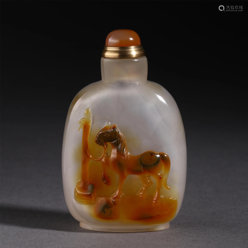 CHINESE AGATE CARVED HORSE PATTERN SN…