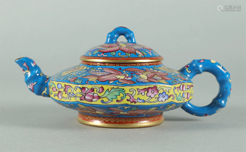 CHINESE ZISHA CLAY TEA POT WITH PAINTED ENA…