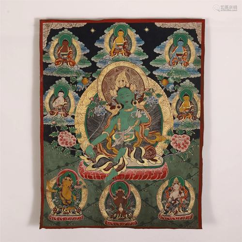 CHINESE GREEN GROUND THANGKA DEPICTI…