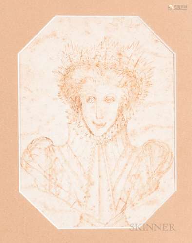 Continental School, 16th Century Style Drawing of an Unknown Queen, Perhaps Mary Queen of Scots