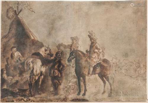 School of Philips Wouwerman (Dutch, 1619-1668) Horsemen at an Encampment