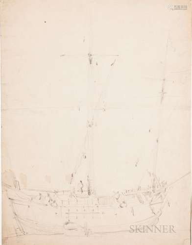 Attributed to Willem van de Velde the Younger (Dutch, 1633-1707) Sketch of a Fishing Vessel