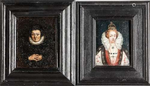 Dutch or Flemish School, 17th Century Two Small Portraits of Women: Queen (Possibly Anne of Den