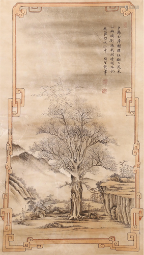 CHINESE PAINTING OF TREE AND WILDGOOSES FLYI…